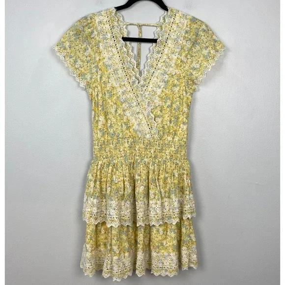 American Eagle Garden Party Faux Wrap Dress Yellow Floral Boho Summer Size Small - Picture 2 of 12